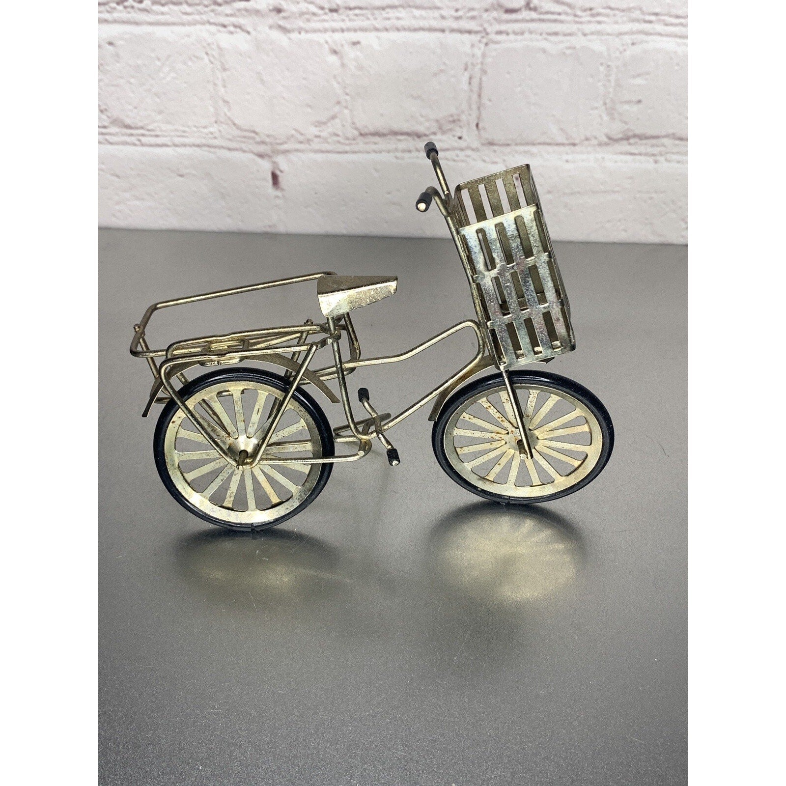 Vintage Goldtone Bicycle Salt & Pepper Shaker Toothpick Caddy/Holder