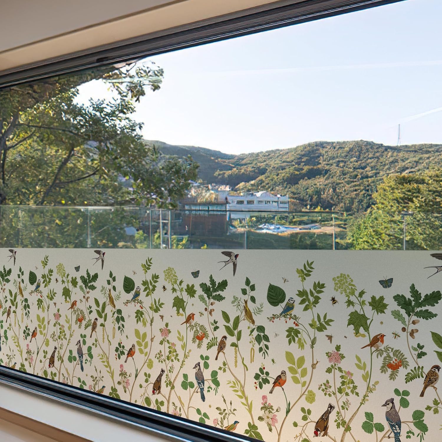 Window Film Roll, Botanical Flower Pattern, Frosted Privacy Film