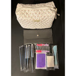 Quilted Floral Makeup Cosmetic Bag & 7-pc Premium Synthetic Makeup Brush Set Lot