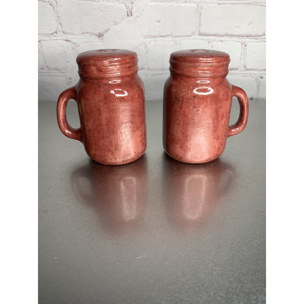 Vintage Mason Jar Ceramic Speckled Coated Salt & Pepper Shakers Burgundy