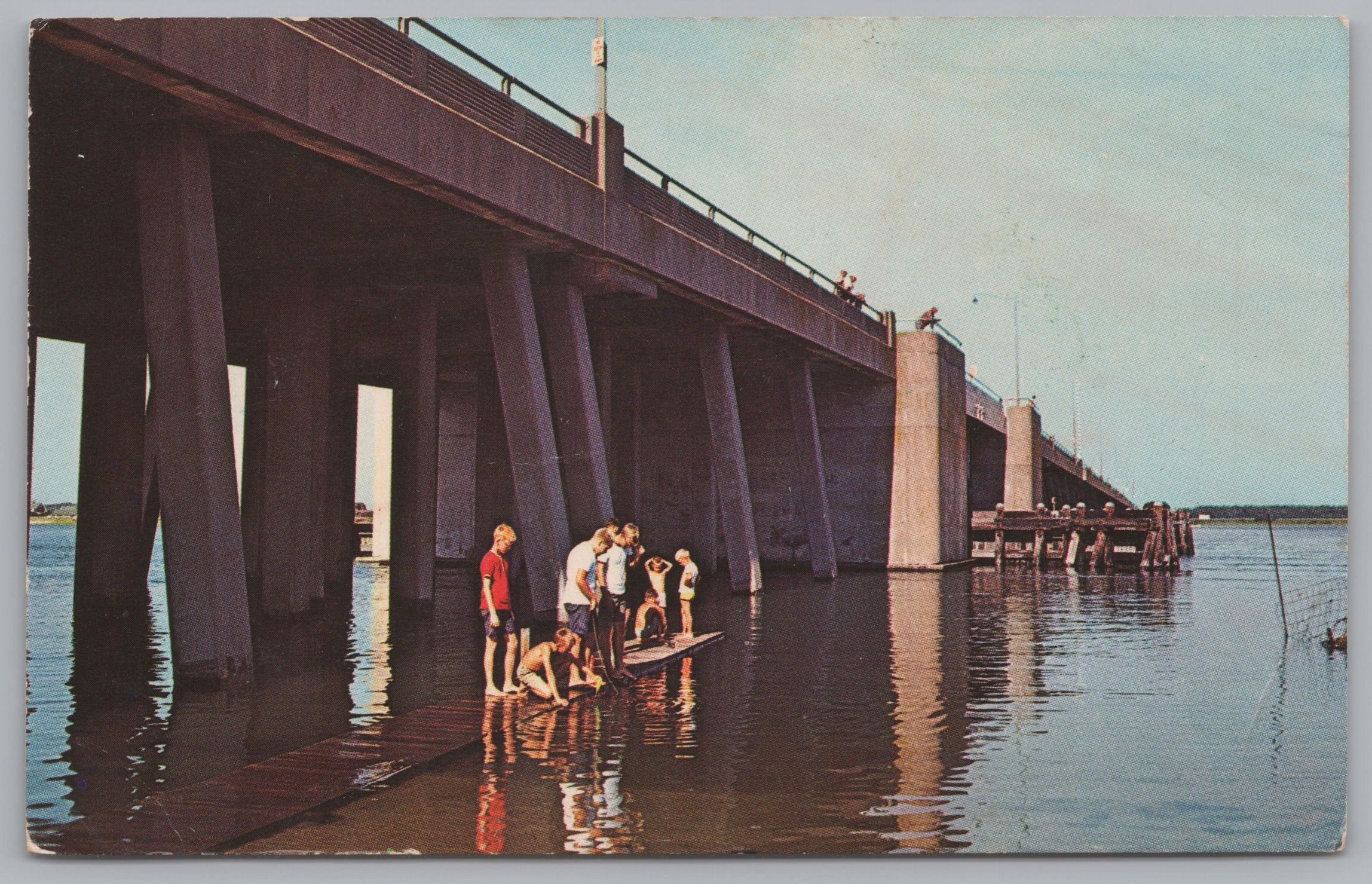 Fishing Off The Catwalk, US Highway 50, Ocean City, Maryland, USA, Vintage Post Card.