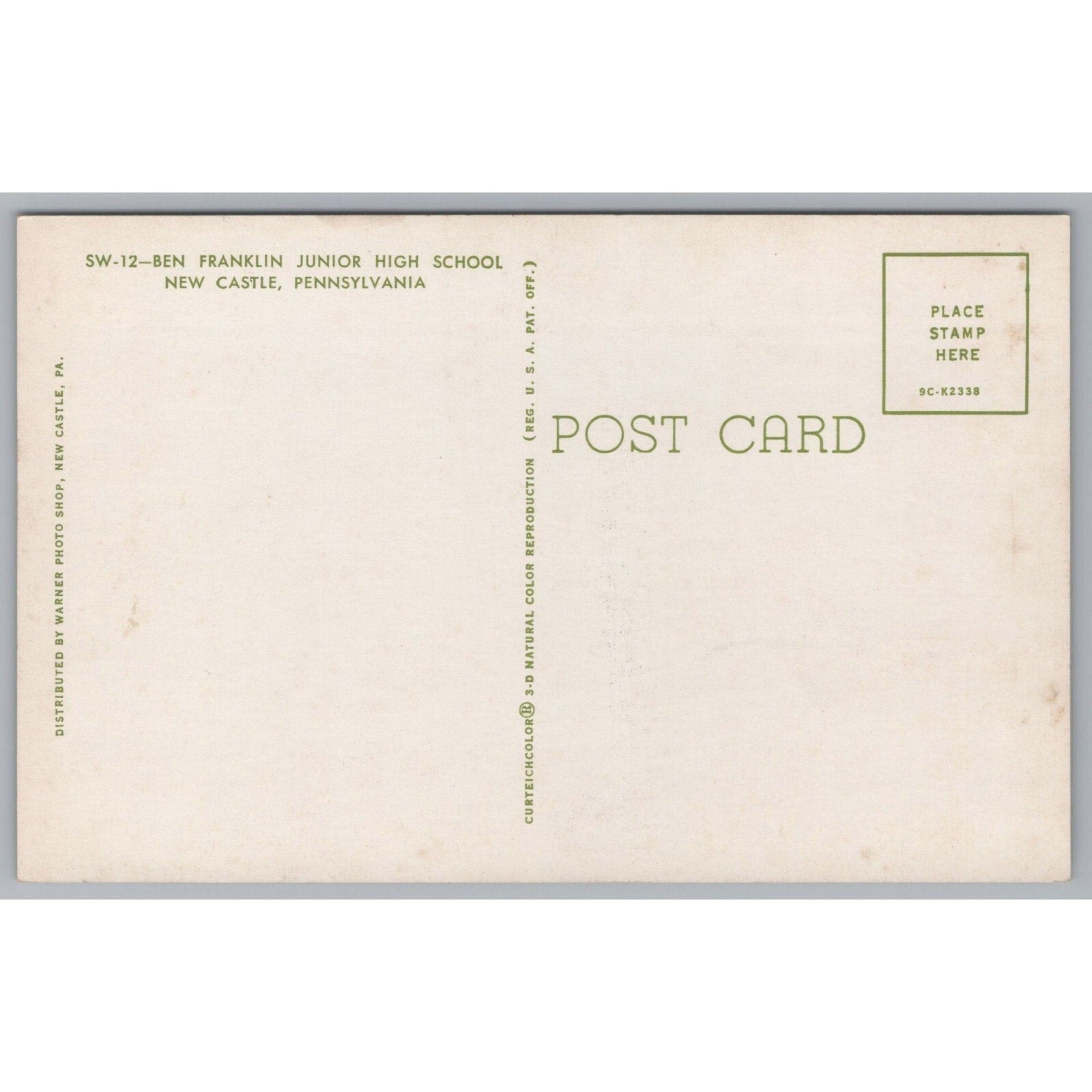 Ben Franklin Junior High School, Vintage Post Card.