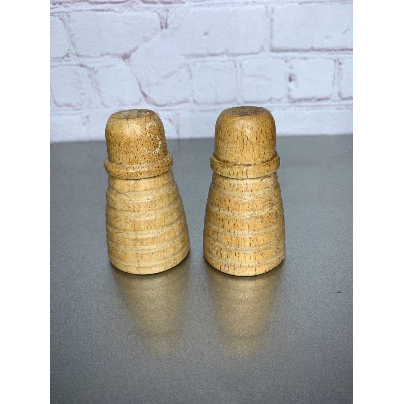 Vintage Beehive Wood Salt & Pepper Shakers Blonde Japan