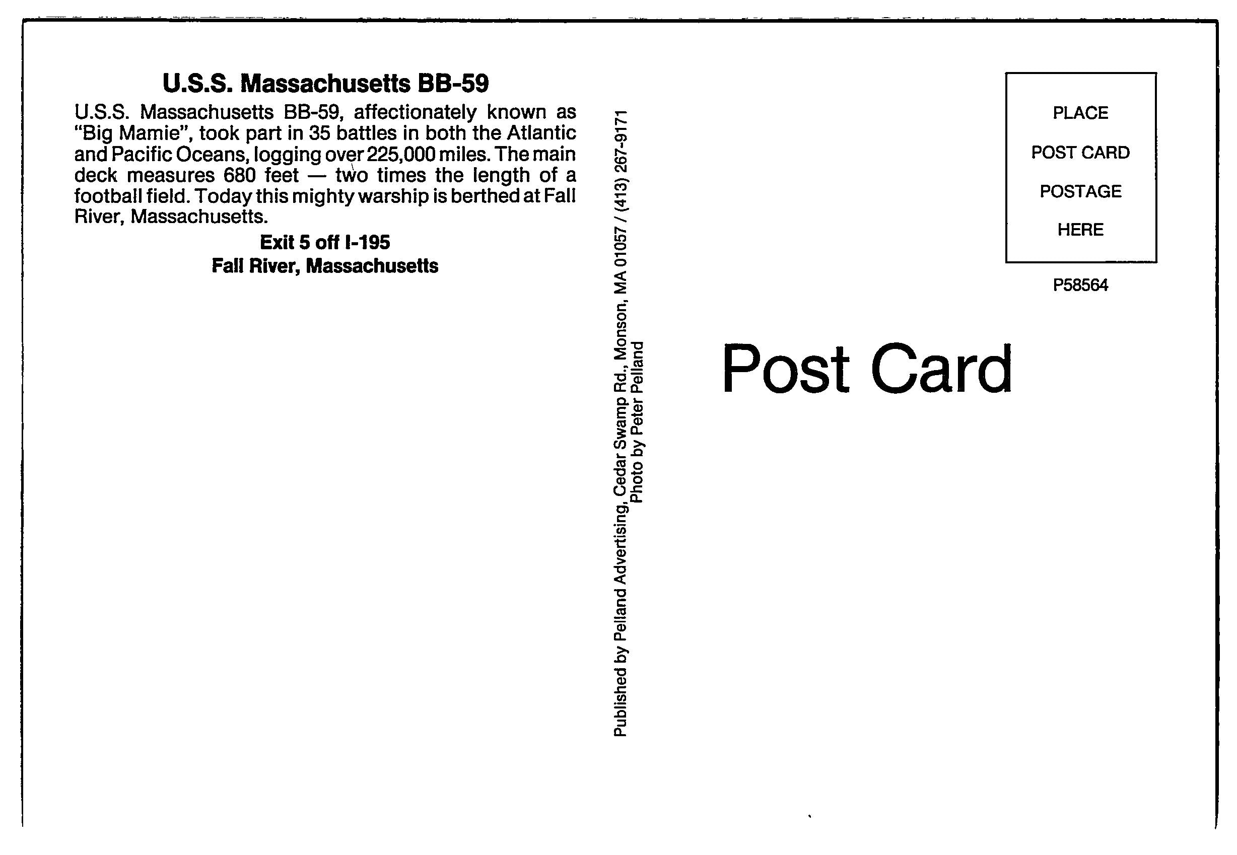 U.S.S. Massachusetts BB-59, Vintage Post Card
