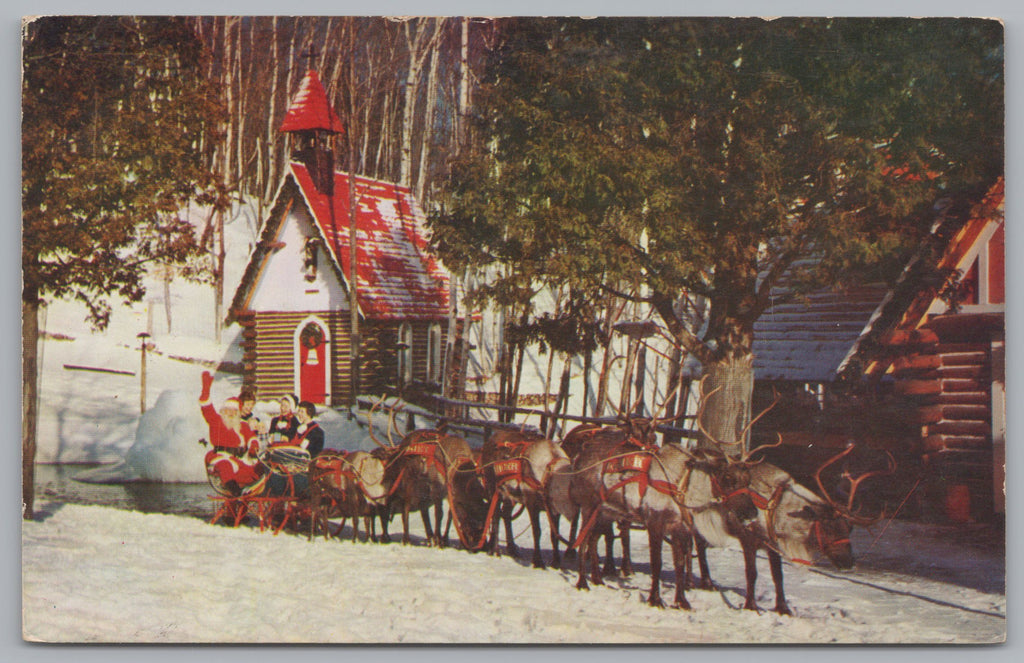 Santas Real Life Reindeer Standing Ready For Takeoff, North Pole, Vintage Post Card.