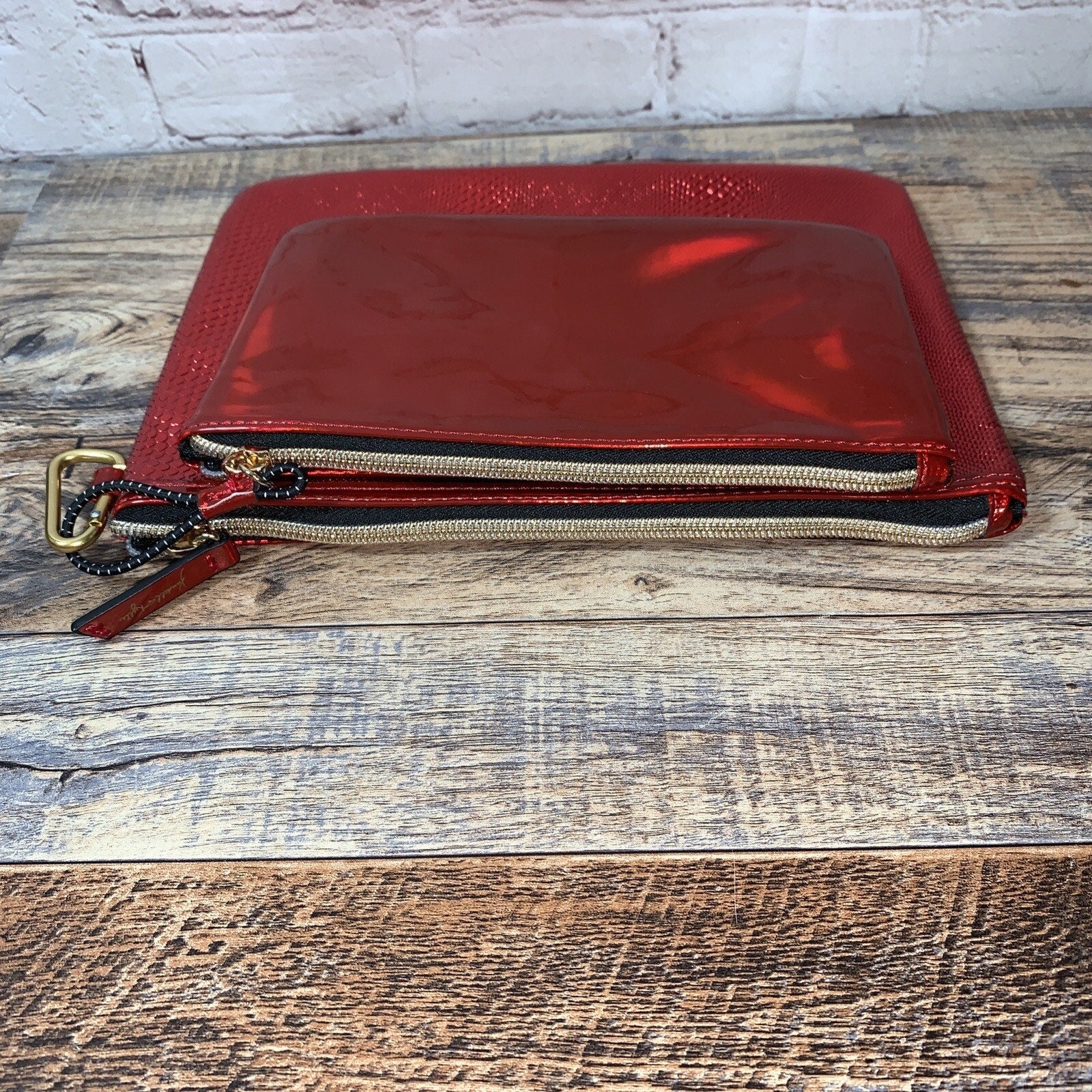 Kendall + Kylie Envelope Clutch Cosmetic Zip Pouch Gift Pack Patent Red Set