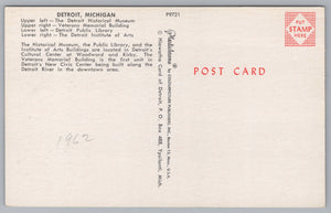 Attractions In Detroit, Michigan, USA, Vintage Post Card
