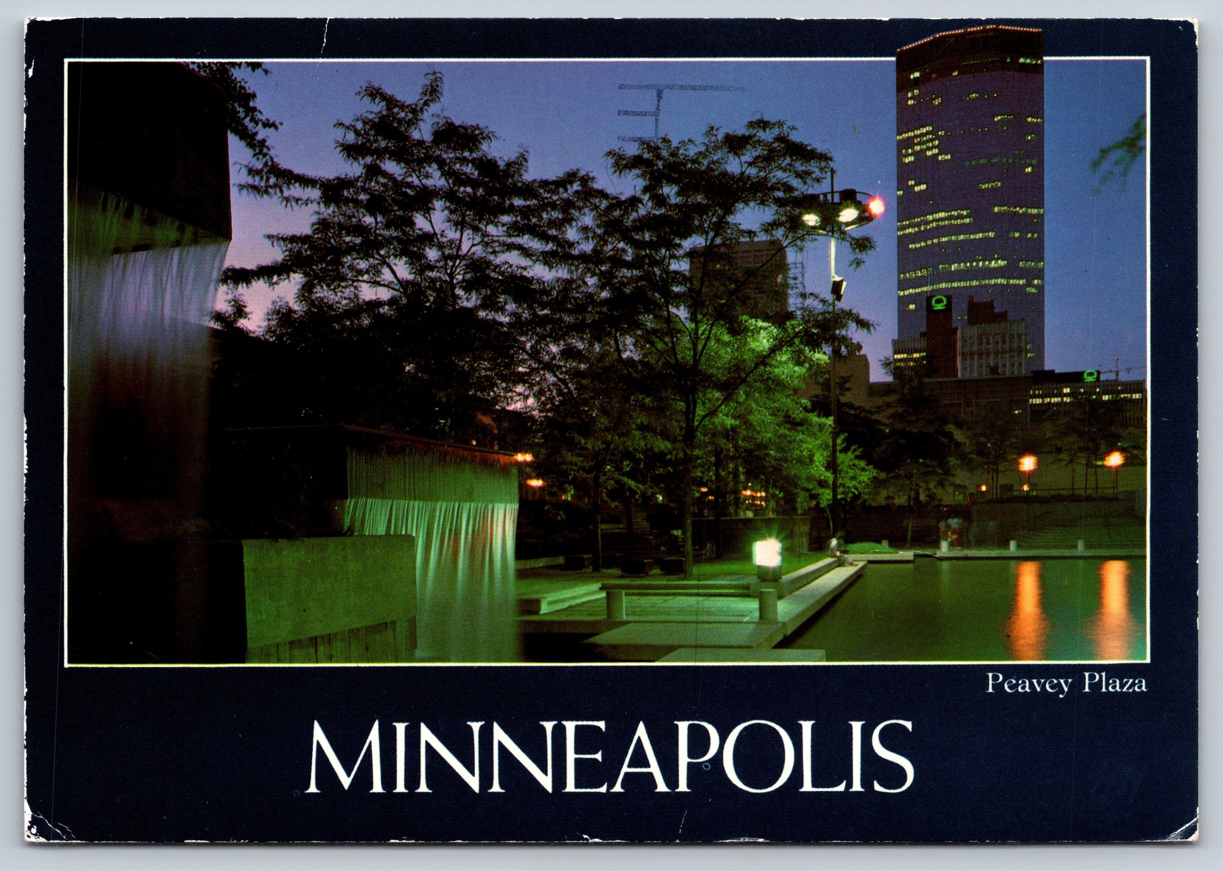 Peavey Plaza, Night View Minneapolis, Vintage Post Card