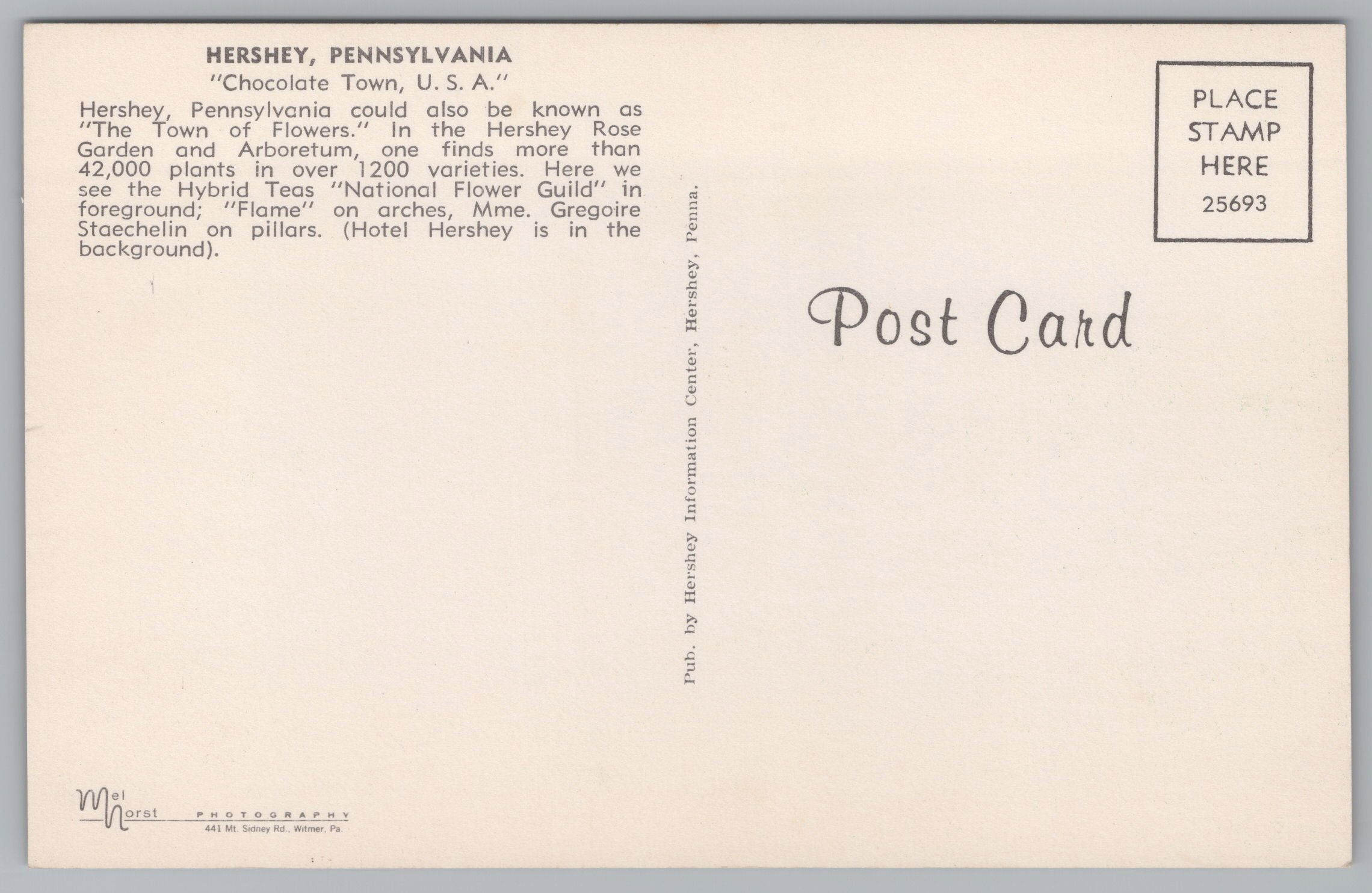 Chocolate Town, Hershey Park, Pennsylvania, USA, Vintage Post Card.