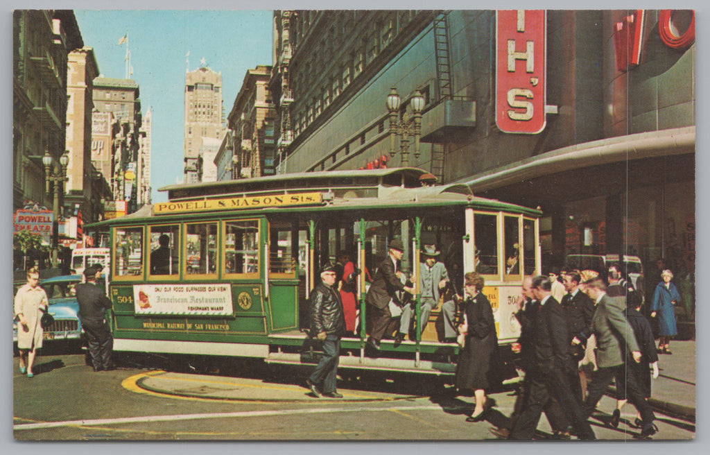 San Francisco Cable Car On Turntable, California, Vintage Post Card.