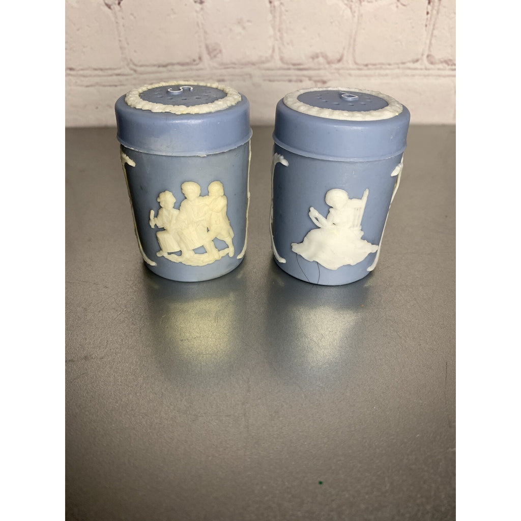 Vintage Salt & Pepper Shakers Hong Kong Blue w/White Colonial Scenes