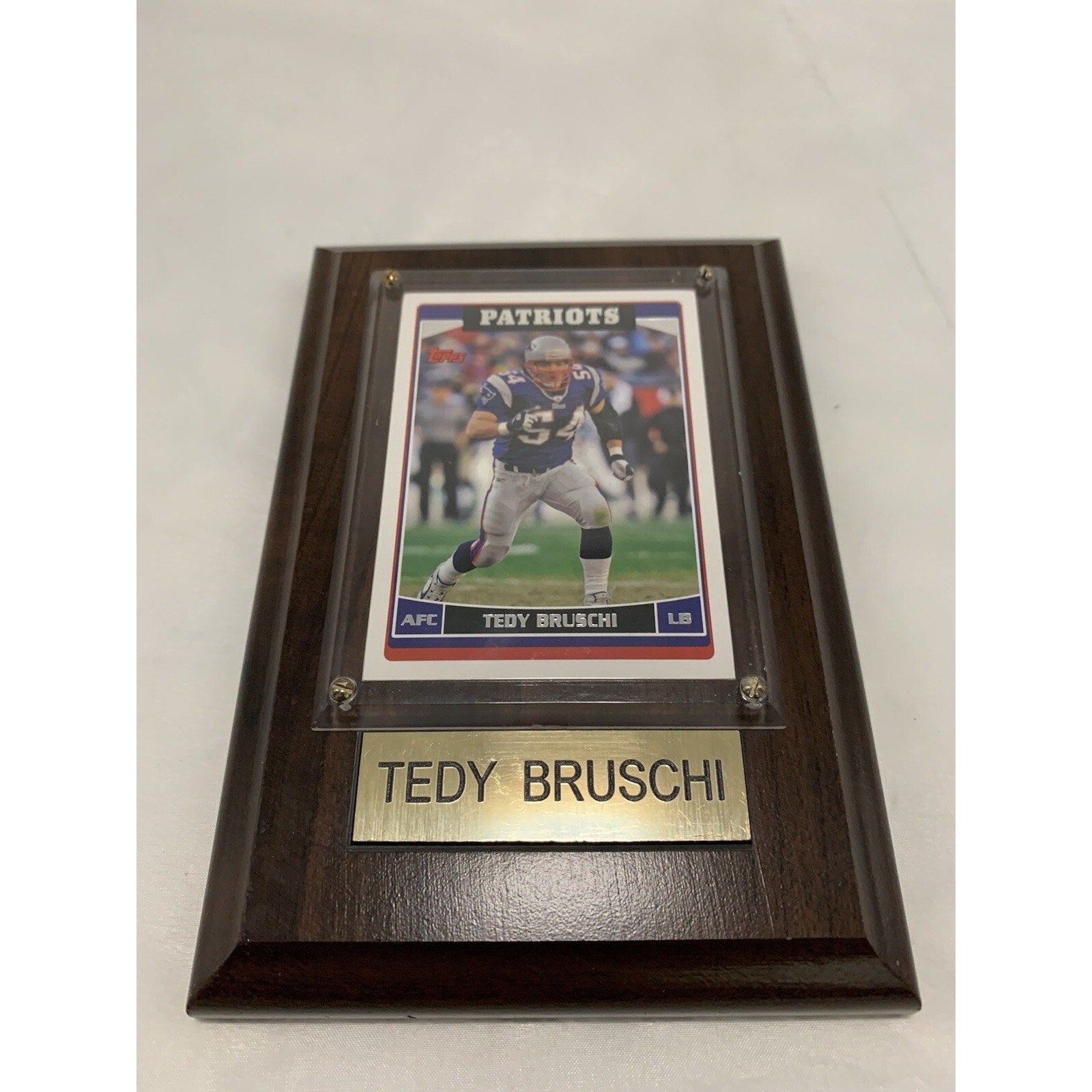 Tedy Bruschi Patriots Football Sports Card on 4x6 Plaque