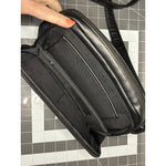 Black Faux Leather Multi Pocket Shoulder Strap Hangbag Purse