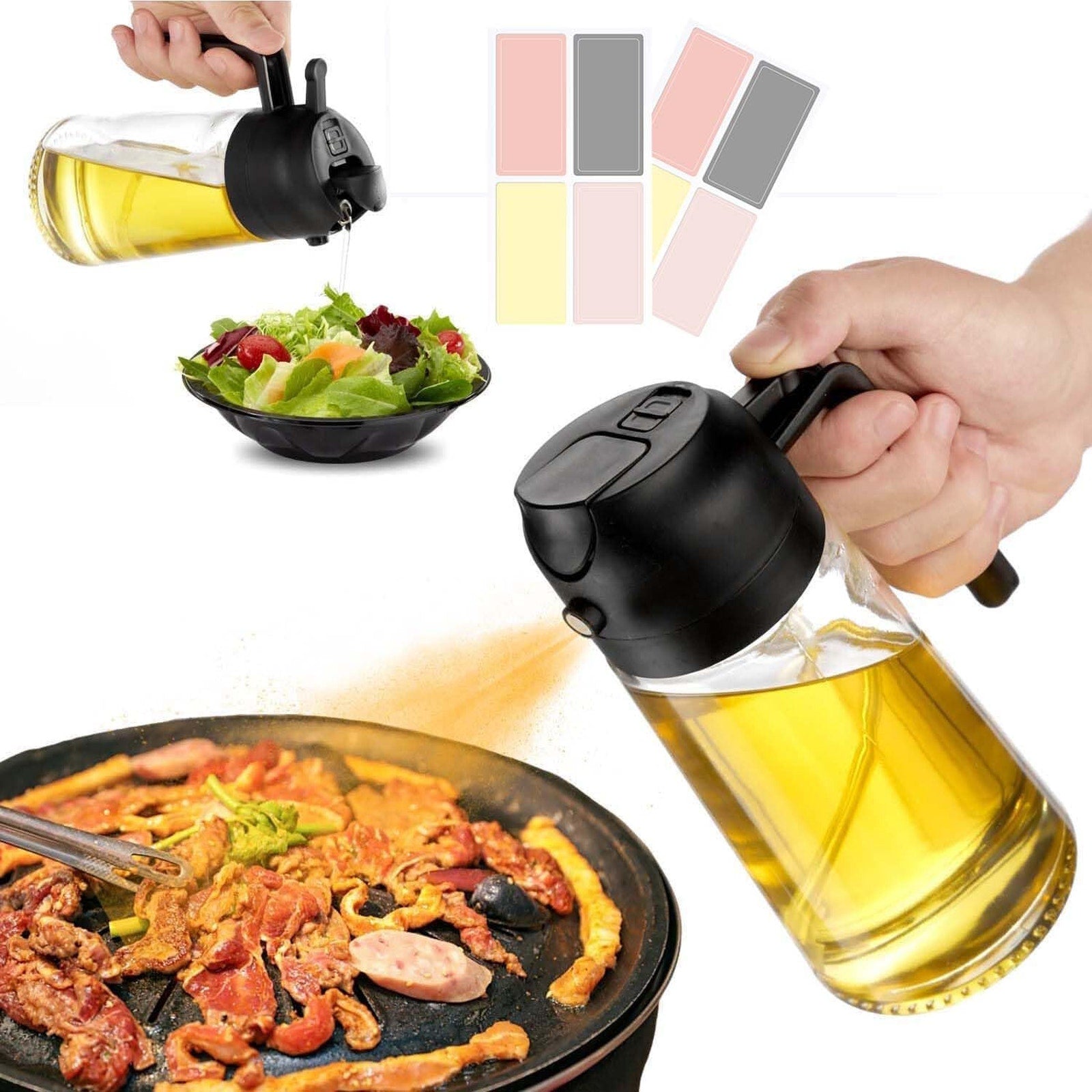 16oz Glass Olive Oil Sprayer - 2 in 1 Spray & Pour Olive Oil Dispenser w/Labels