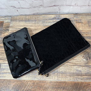 Kendall + Kylie Envelope Clutch Cosmetic Zip Pouch Gift Pack Black Patent Velvet