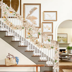 6FT Fall Garland With Artificial White Pumpkins, Berries, Sunflowers and Leaves