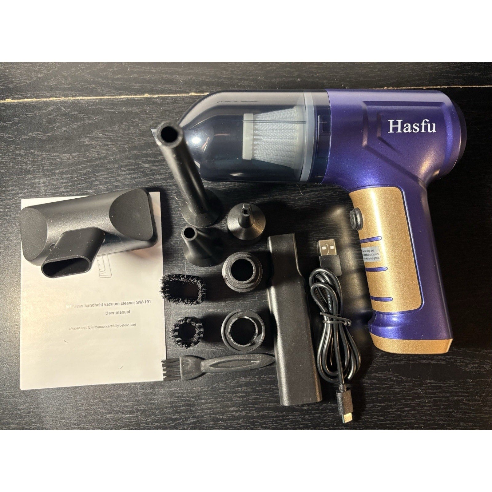 Hasfu 4 in 1 Chargeable Car Vacuum Cleaner Cordless, Two-Speed with Accessories