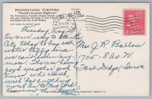 Pennsylvania Turnpike, Worlds Greatest Highway, USA, Vintage Post Card