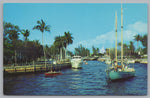 Boats Along New River, Fort Lauderdale, Florida, USA, Vintage Post Card