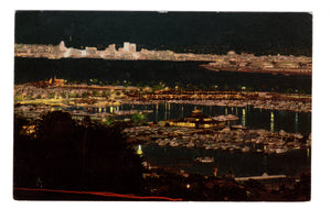 San Diego Bay At Night, Shelter Island View Vintage Post Card.