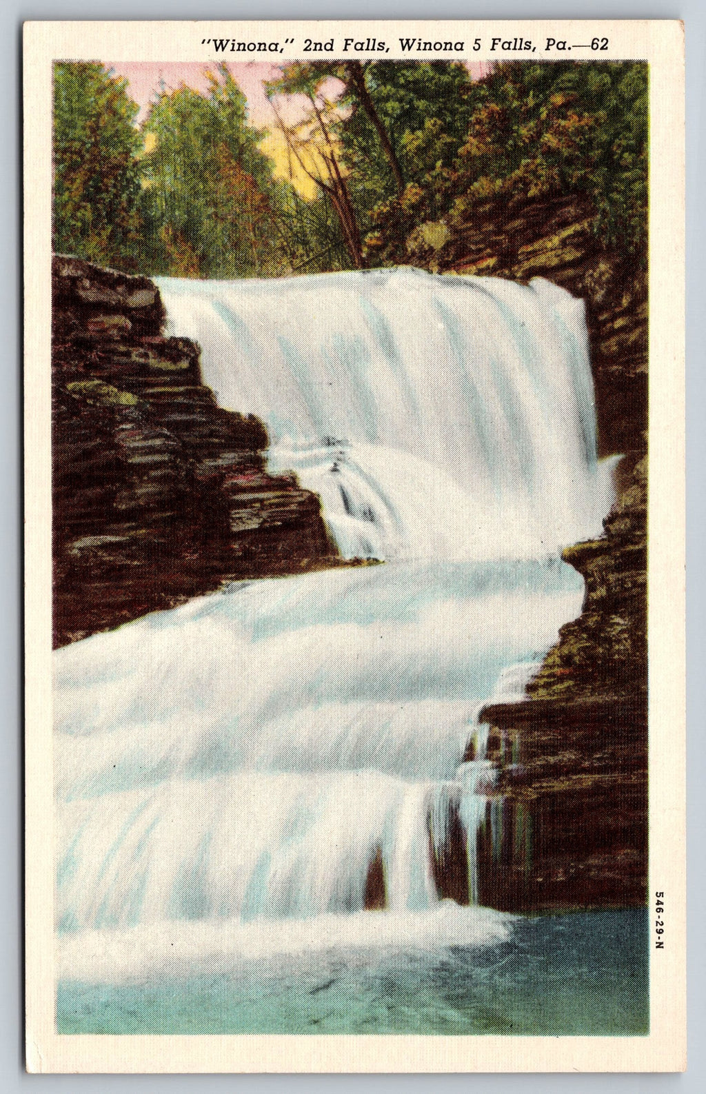 Winona 2nd Falls, Winona 5 Falls, Pennsylvania, USA, Vintage Post Card