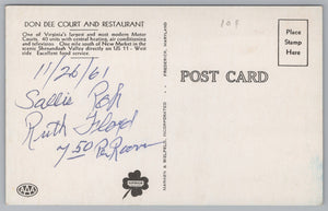 Don Dee Court And Restaurant, Virginia, Vintage Post Card.