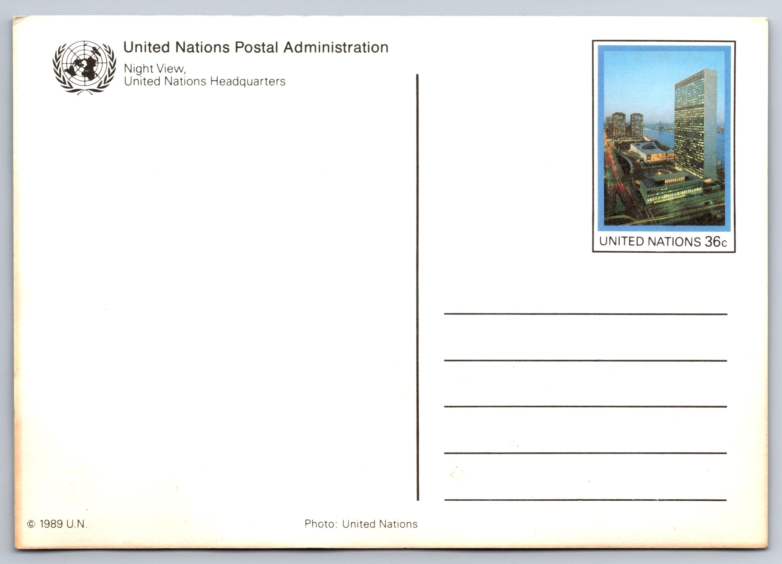 United Nations Headquarters, New York, Vintage Post Card