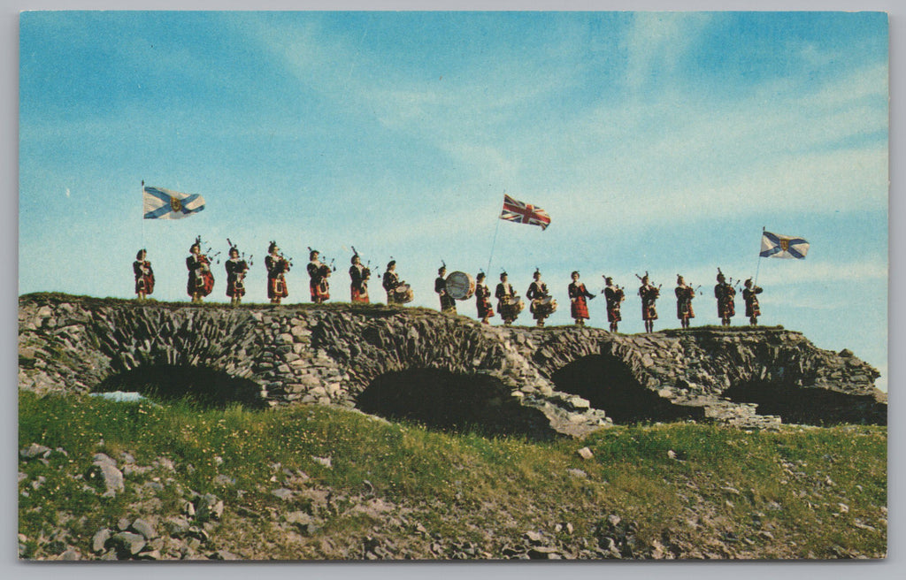 Pipers On Louisbourg’s Ramparts, Louisbourg, Nova Scotia, Vintage Post Card