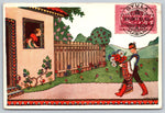 Man Bringing Flowers To A Women Through A Window, Vtg PC