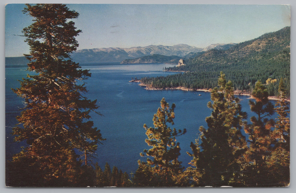 East Shores Of Lake Tahoe And Cave Rock, Vintage Post Card.