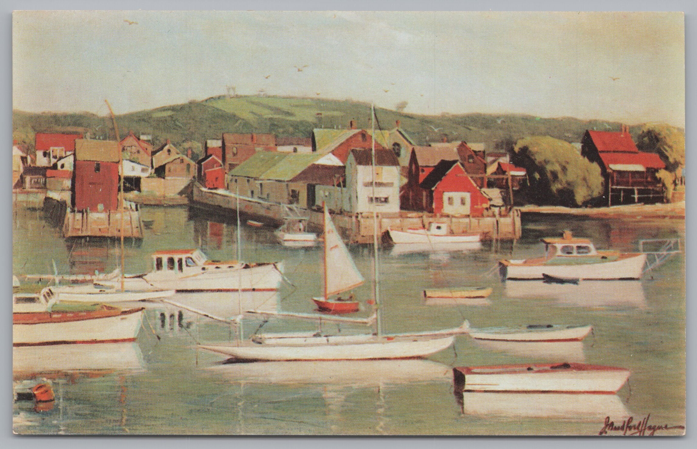 Painting of Pigeon Hill, J Bradford Hague  Bearskin Neck & Rockport Harbor, PC