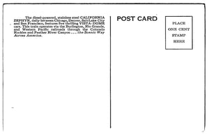 The Diesel Powered, Stainless Steel, California Zephyr, Vintage Post Card.