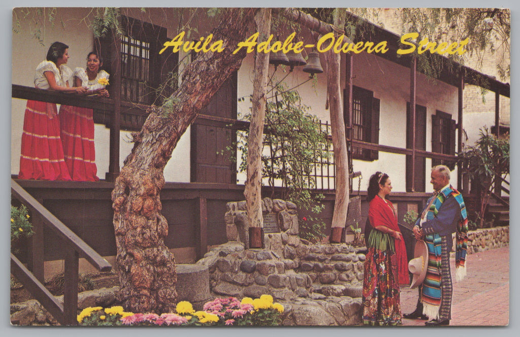 Avila Adobe, Olvera Street, Los Angeles, California, USA, Vintage Post Card