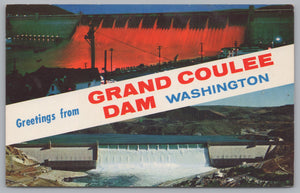 The Grand Coulee Dam, Spokane, Washington, USA, Vintage Post Card.