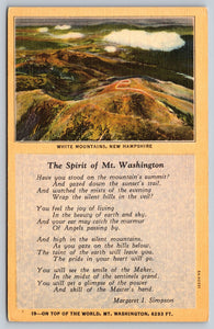 White Mountains, Small Poem New Hampshire, USA, Vintage Post Card