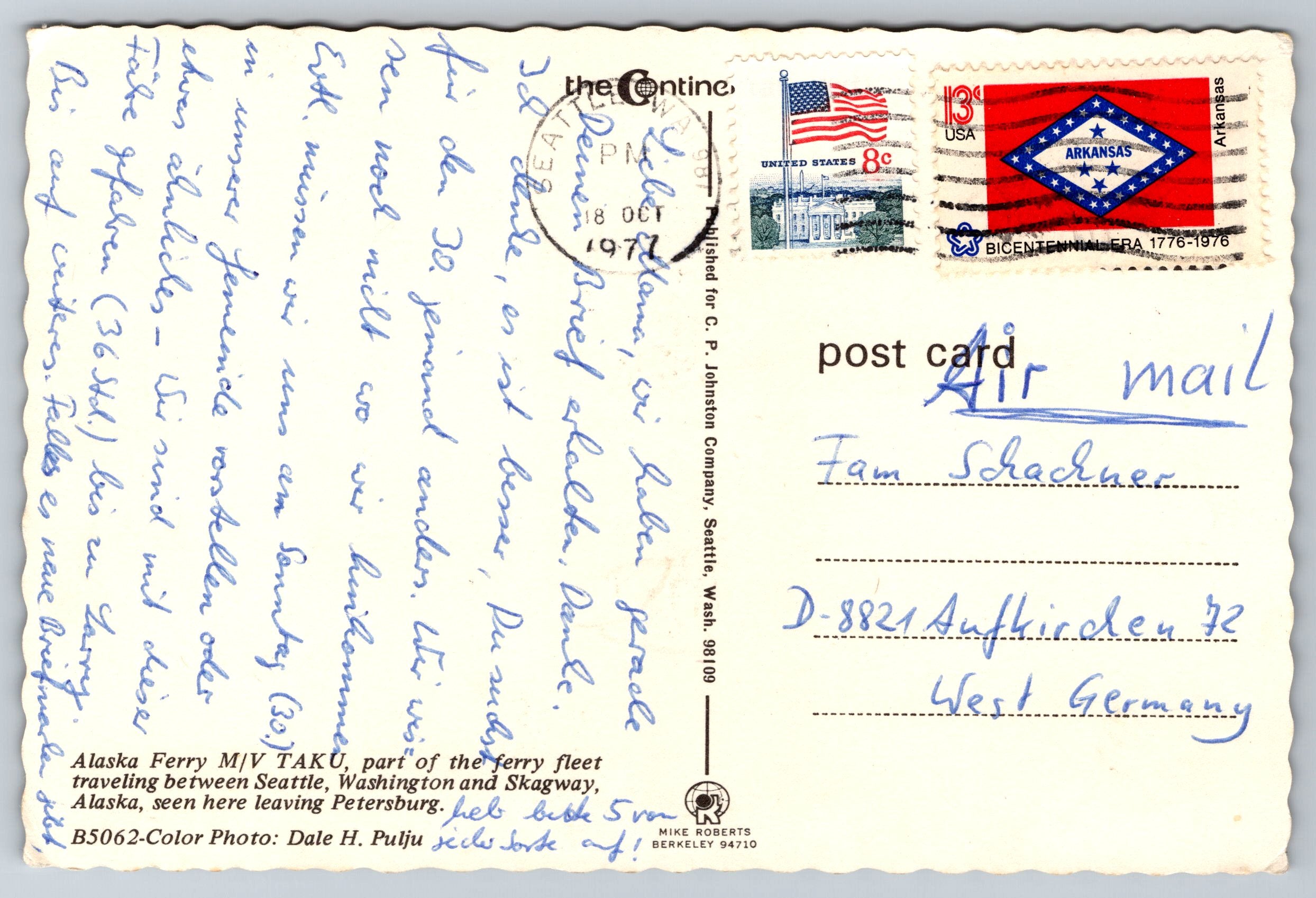 Alaskan Ferry, Boat, Ship, Skagway Alaska Vintage Post Card