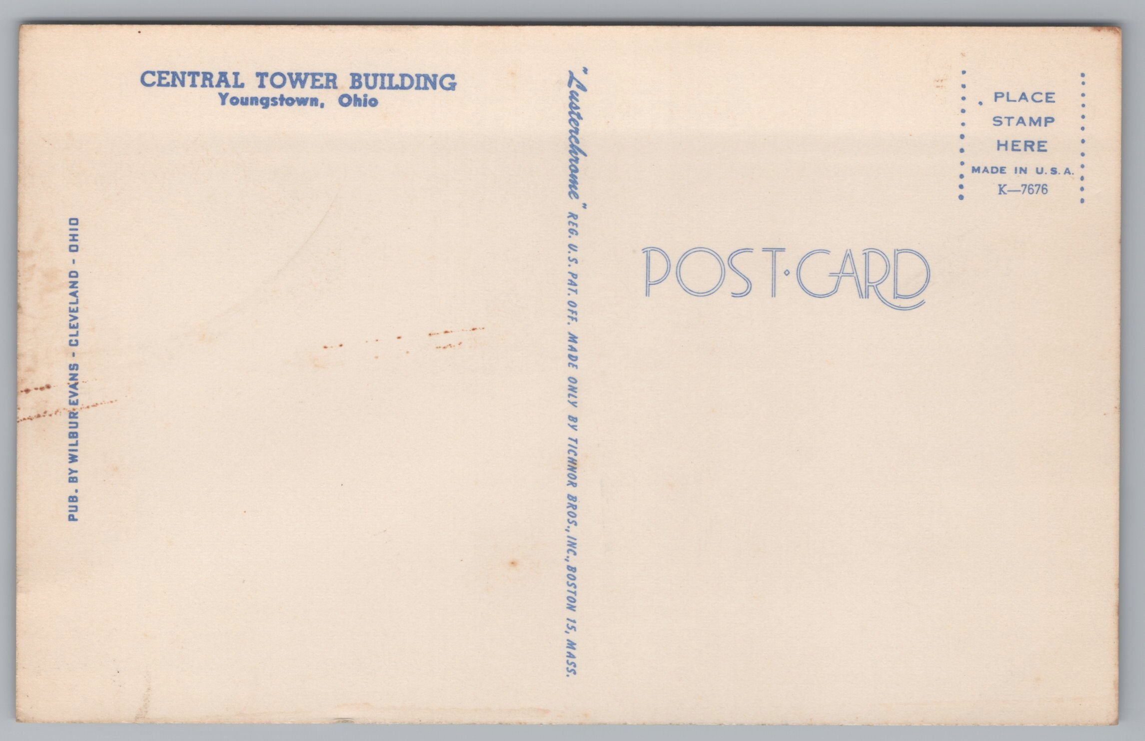 Central Tower Building, Youngstown, Ohio, Vintage Post Card.