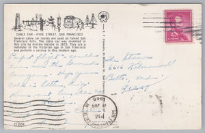 Cable Car, Hyde Street, San Francisco, California, Vintage Post Card.