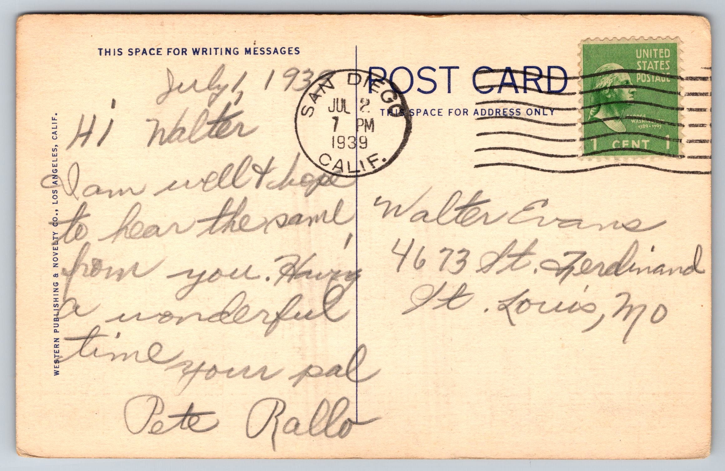 Summit Of Mount Helix, San Diego, California, Vintage Post Card
