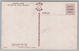 Indian Braves And Tepee, Clint’s Cafe, US Highway 66, Afton, Oklahoma, VTG PC