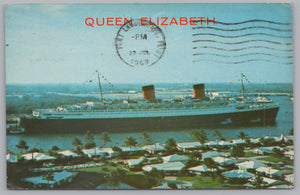 The Majestic Queen Elizabeth, Port Everglades, Florida, Vintage Post Card.