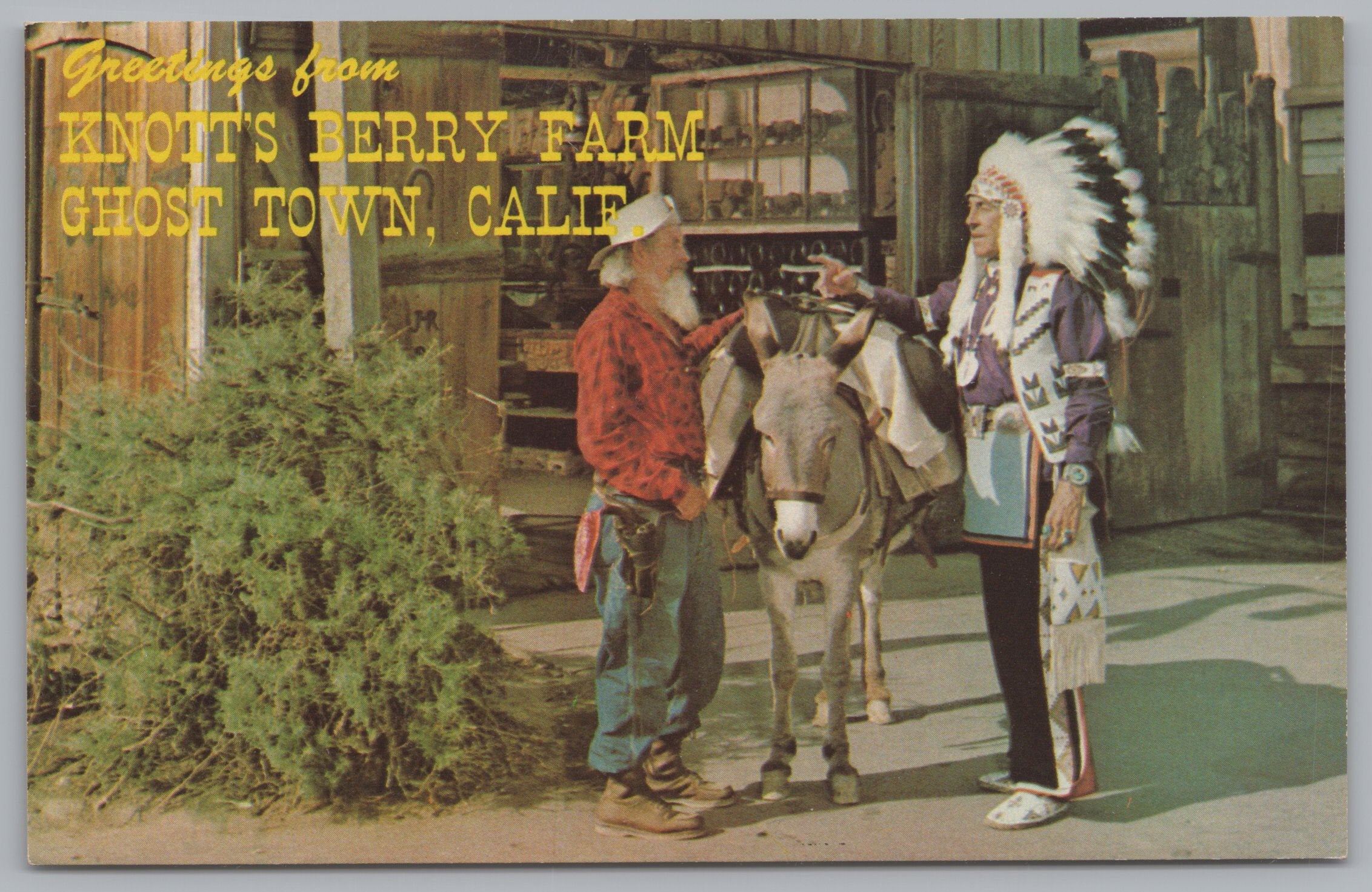 Prospector And Indian Chief, Vintage Post Card.