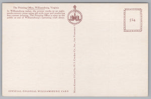 The Printing Office, Williamsburg, Virginia, USA, Vintage Post Card.