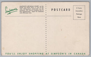 Simpsons Arcadian Court, Most Distinguished Restaurant, Vintage Post Card.