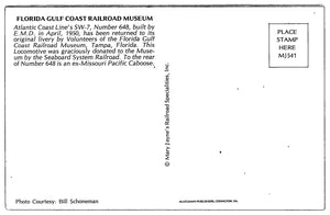 Florida Gulf Coast, Railroad Museum, USA, Vintage Post Card.