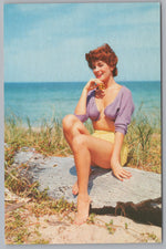 Lady Posing For Photographs On The Beach, Vintage Post Card