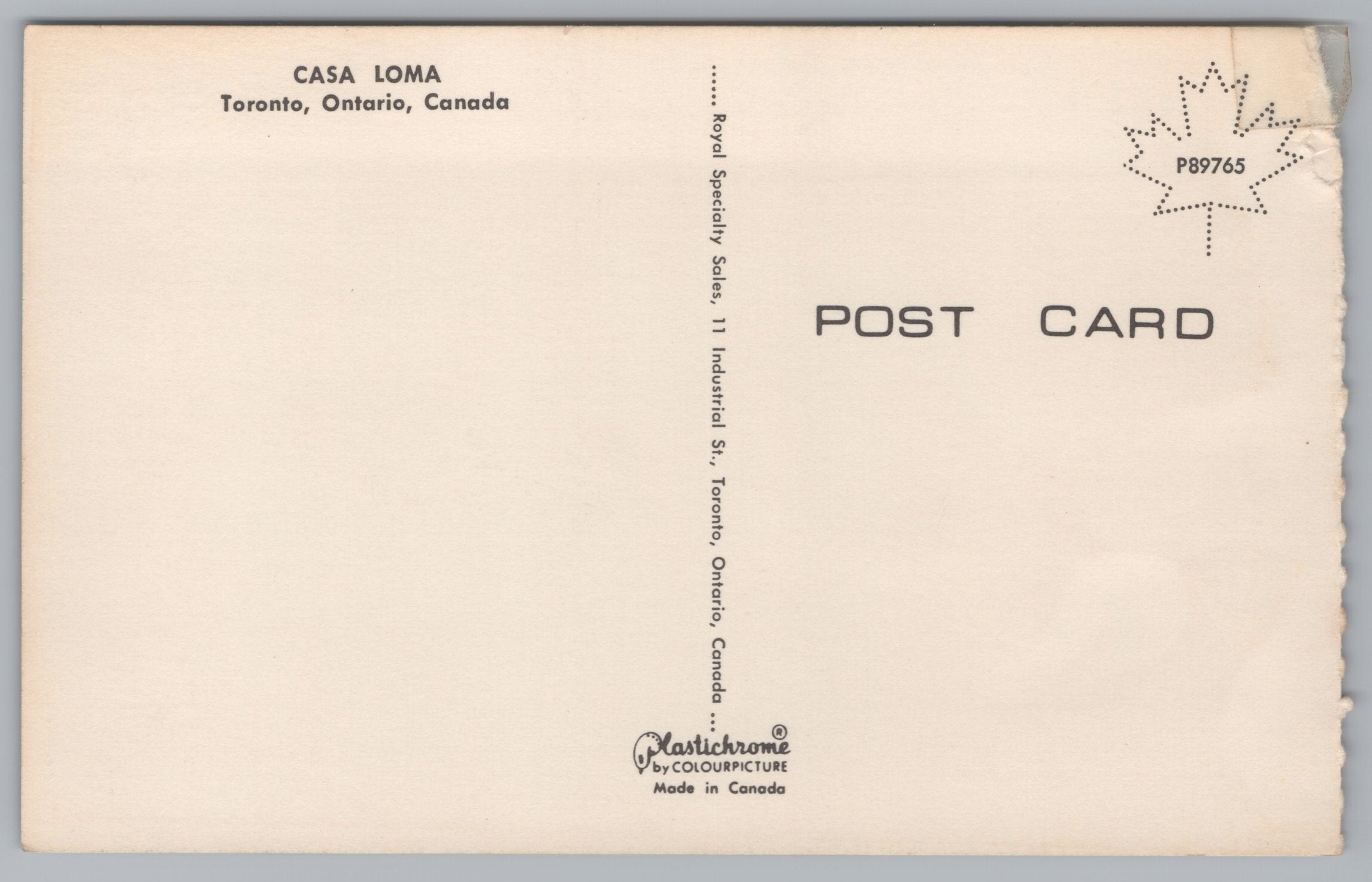 Casa Loma, Toronto, Ontario, Canada, Vintage Post Card.
