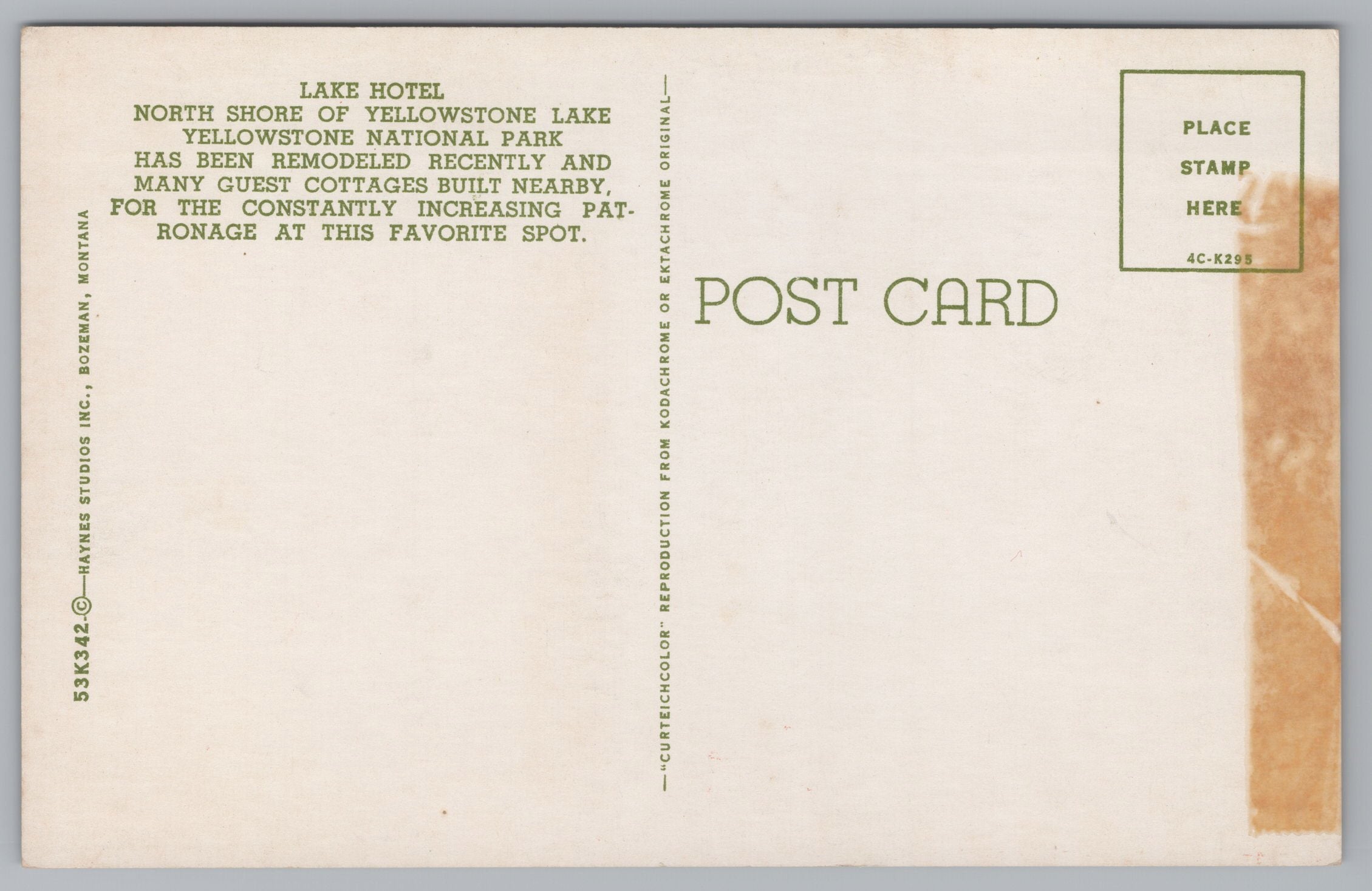Lake Motel, North Shore Of Yellowstone Lake, California, USA, Vintage Post Card.