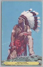Indian Posing, Tulsa, Oklahoma, Vintage Post Card.