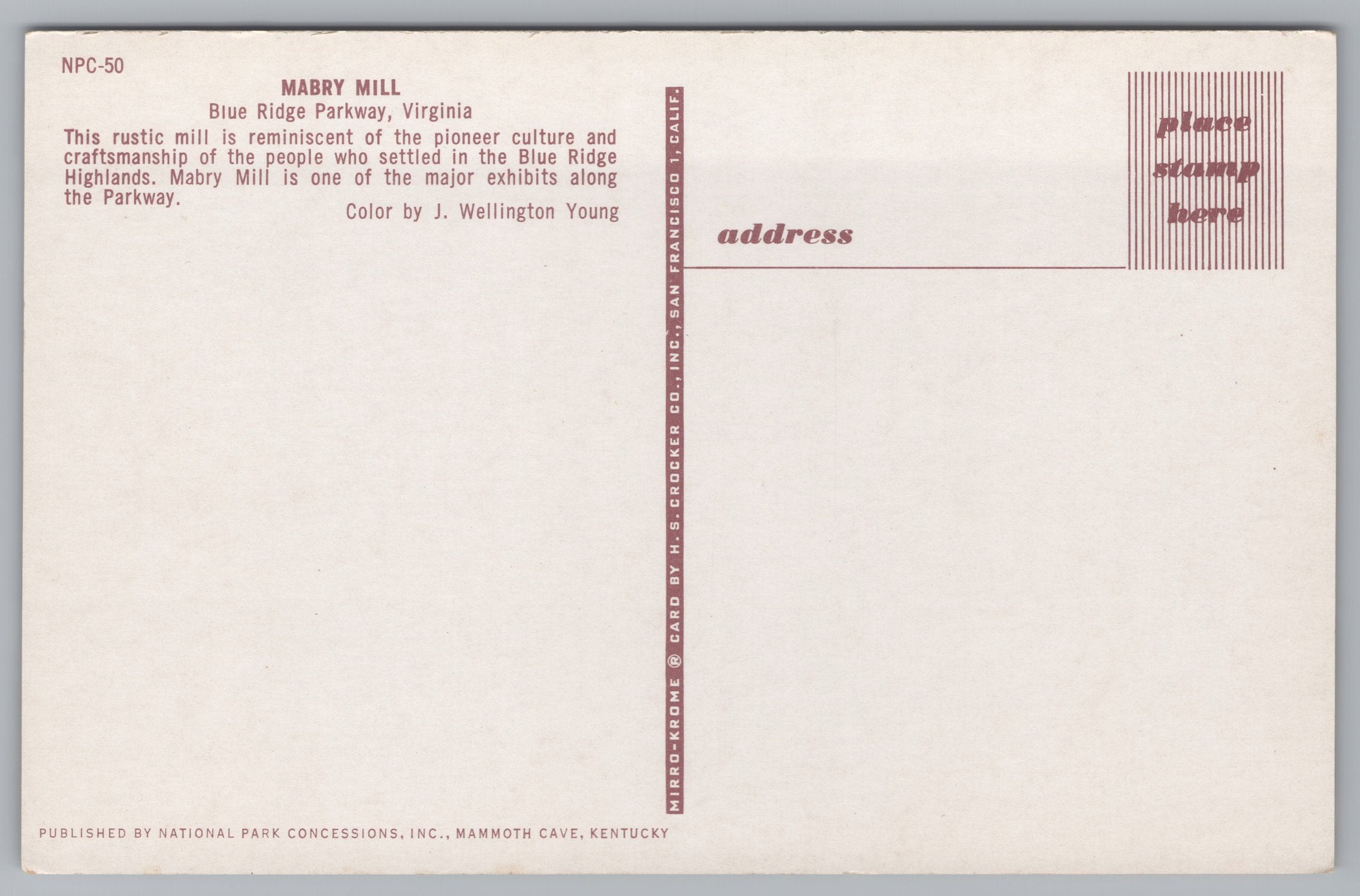 Mabry Mill, Blue Ridge Parkway, Virginia, USA, Vintage Post Card.
